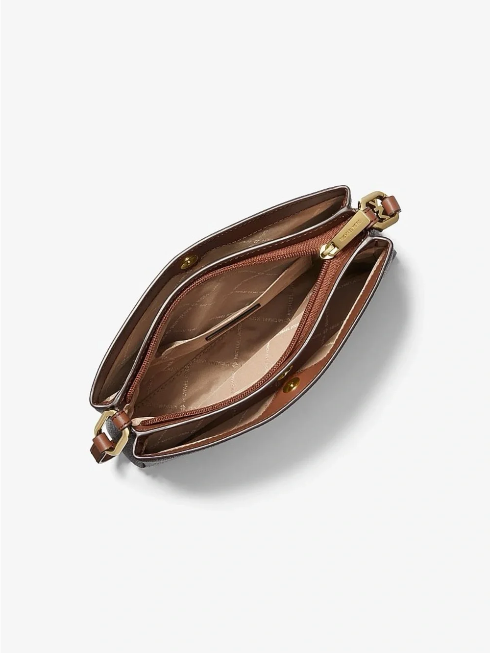 Michael Kors Brown Logo-Print Crossbody Bag with Gold Hardware
